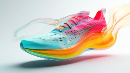 A Colorful Sneaker Suspended in a Whirlwind of Motion