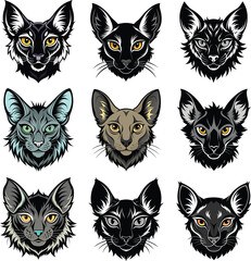 Obraz premium Lykoi Cats Head Silhouette Vector Set