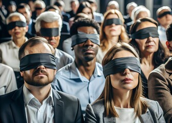 audience with blindfolded eyes