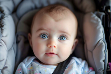 AI generated portrait of cute charming baby in car seat