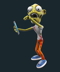 Fun 3D cartoon zombie with a phone