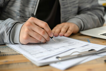 Fototapeta premium Doctor signing form while consulting to the patient in hospital office Ai generative image