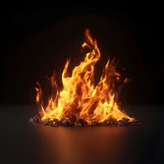 Fototapeta premium Intense 3D Burning Flames Isolate on Dark Background with High Heat Glowing Embers and Dramatic Fire Energy