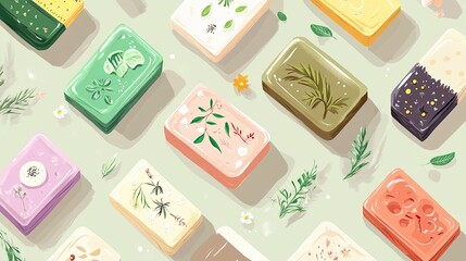Herbal soap flat design front view theme natural skincare cartoon drawing colored pastel