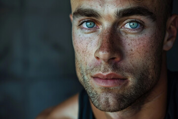 Fototapeta premium Focused motivated persistent sports person man woman sweating gym outdoor stadium training, Generative AI