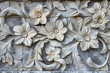 AI generated illustration luxury white wall design bas-relief botanical decor element