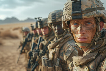 Fototapeta premium AI generated portrait of professional military soldier national defender