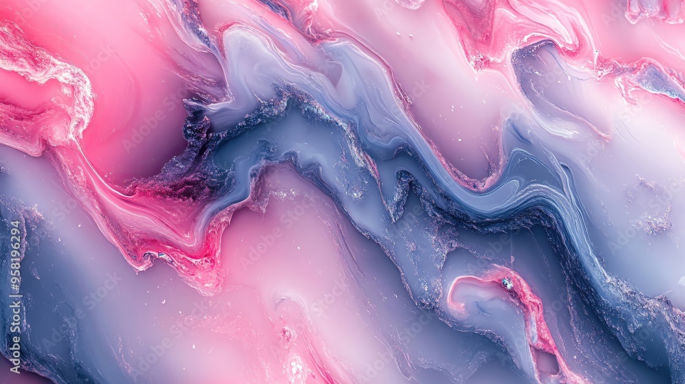 Poster a mesmerizing abstract pattern of pink and blue waves, perfect for backgrounds and design projects. 