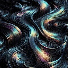 Fototapeta premium Black Background with Iridescent Neon Highlights. Undulations and Swirls create a Luxury Surface Texture. 