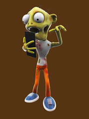 Fun 3D cartoon zombie with a phone