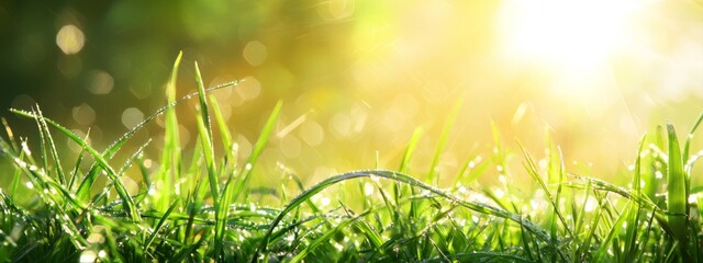 Fototapeta premium grass blades bathed in sunlight, foreground focus
