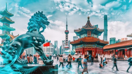  Illustration Of China Landmarks,  Generative AI