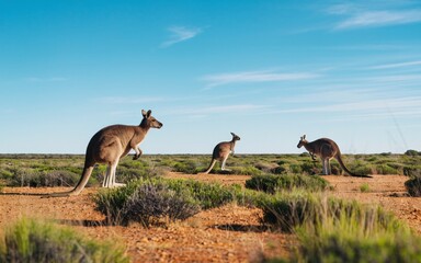 Outback Landscape with Kangaroos: Vast Australian Scene with Open Space