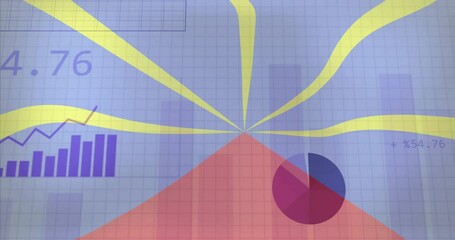 Collecting data text animation over graphs and charts on Reunion Radiant Volcano Flag - Powered by Adobe