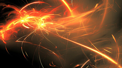Abstract Digital Artwork of Swirling Fiery Orange and Yellow Light Trails - Dynamic Movement and Energy
