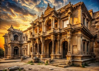 Obraz premium faded grandeur intricate stonework abandoned architecture warm golden light