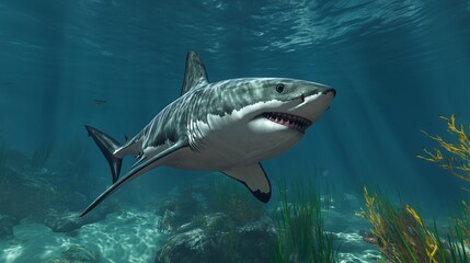 Fototapeta premium great white shark swimming in the ocean