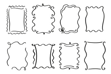 Hand Drawn Cute Flourish Frames Border Corners Set