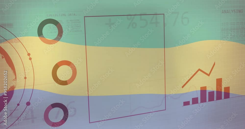 Poster binary code and data charts animation over gabon flag background