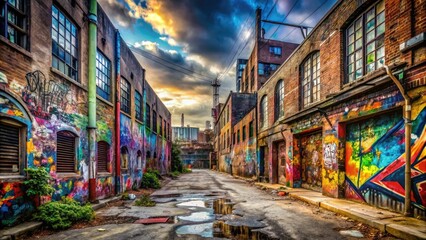Fototapeta premium urban decay graffiti-covered walls gritty urban landscape vivid color