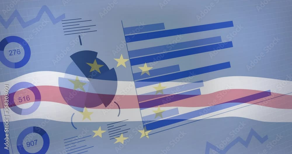 Poster charts and graphs animation over cabo verde flag
