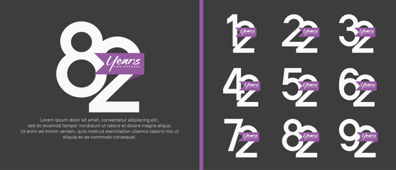 anniversary logotype set. vector design white color with purple ribbon can be use for celebration event