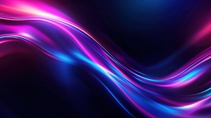 A dynamic abstract wave of neon light streaks in vibrant pink and blue, set against a dark background, creating a flowing and energetic visual effect.