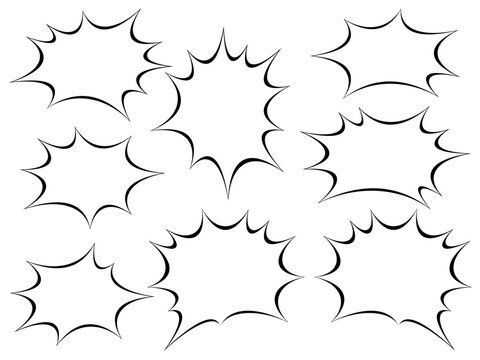 爆発吹き出しバリエーションセット（黒線白塗り）