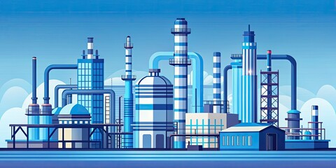 futuristic refinery complex minimalist vector design clean lines sleek architecture futuristic urban planning bright blue tones modernity optimism