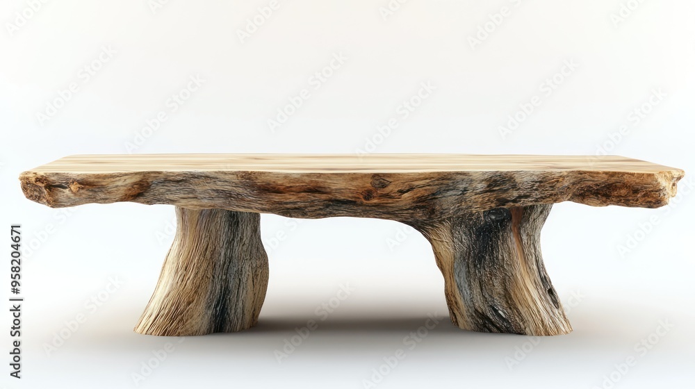 Poster rustic wooden table made from tree trunk