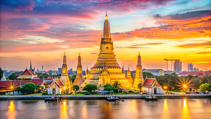 Fototapeta premium Wat Arun big landmark in Bangkok City, thailand, Chao Phraya River, Bangkok. Thailand Chao Phraya Riverside,