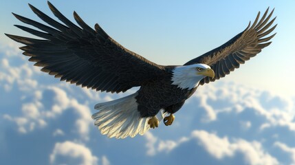 Obraz premium Bald Eagle Soaring Through Cloudy Sky