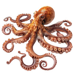 Obraz premium Majestic Octopus with Sprawling Tentacles on Clear Canvas. Richly detailed, the giant octopus extends its intricate limbs against a pristine, translucent backdrop.