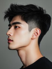Contemporary Korean Pop Star: A Study in Stylish Hair, Serious Stare, and Youthful Vibes