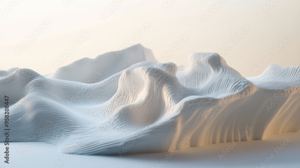 Sticker Abstract White Landscape with Wavy, Textured Surface