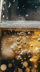Close-Up of Bubbling Cider in Glass Showcasing Clarity and Effervescence  