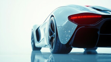 White Sports Car with Red Taillights and Black Wheel
