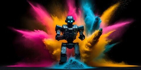 Colorful explosion of powdered pigment creating a vibrant burst against a black backdrop