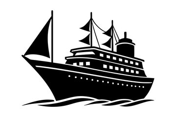 Cargo and passenger vessels icon set. Cargo and passenger ships silhouette on white. Vector illustration