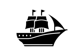 Cargo and passenger vessels icon set. Cargo and passenger ships silhouette on white. Vector illustration