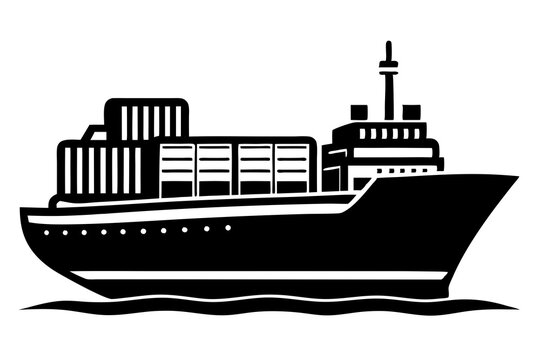 black cargo ship on water clip art preview