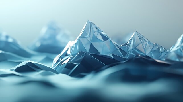 Blue glass low poly mountains landscape abstract background