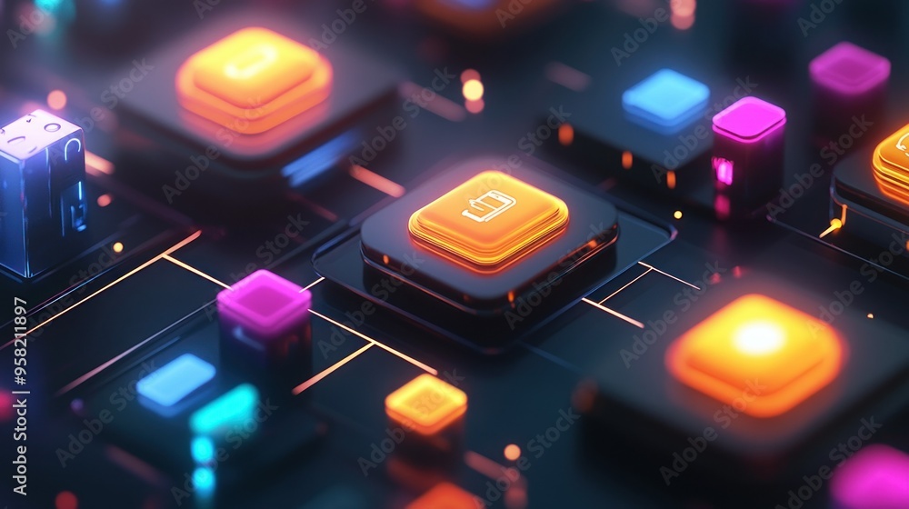Poster glowing buttons with phone icon on a black surface