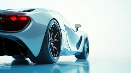Rear Wheel and Taillight of a White Sports Car