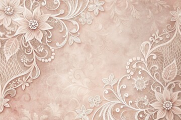 romantic elegant swirling lace illustration on soft blush pink background with vintage floral patterns and delicate texture