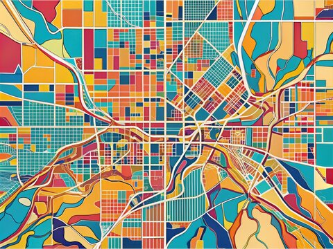 stylized denver map illustration vector art bold lines modern flat design urban planning infrastructure metropolitan hub bright bold colors