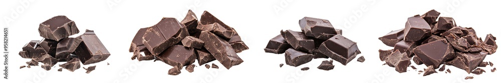 Poster an isolated image of dark chocolate pieces.