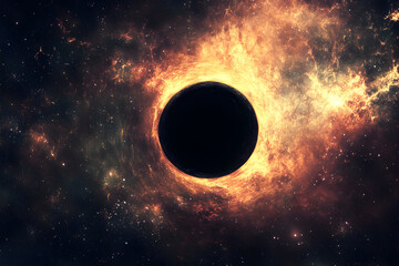Naklejka premium A solitary black hole in the distance, subtly distorting space.