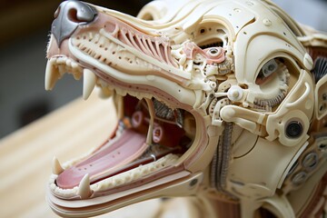 A dog's mouth is open, revealing its teeth and gums