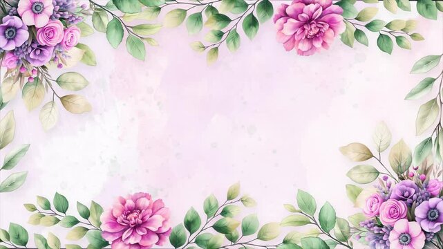 Wedding flower watercolor composition frame with floral background seamless loop animation